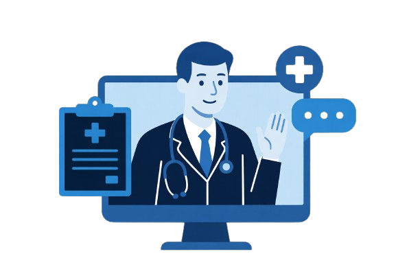 Illustration of a patient consulting a doctor through NanoHealth's virtual care platform