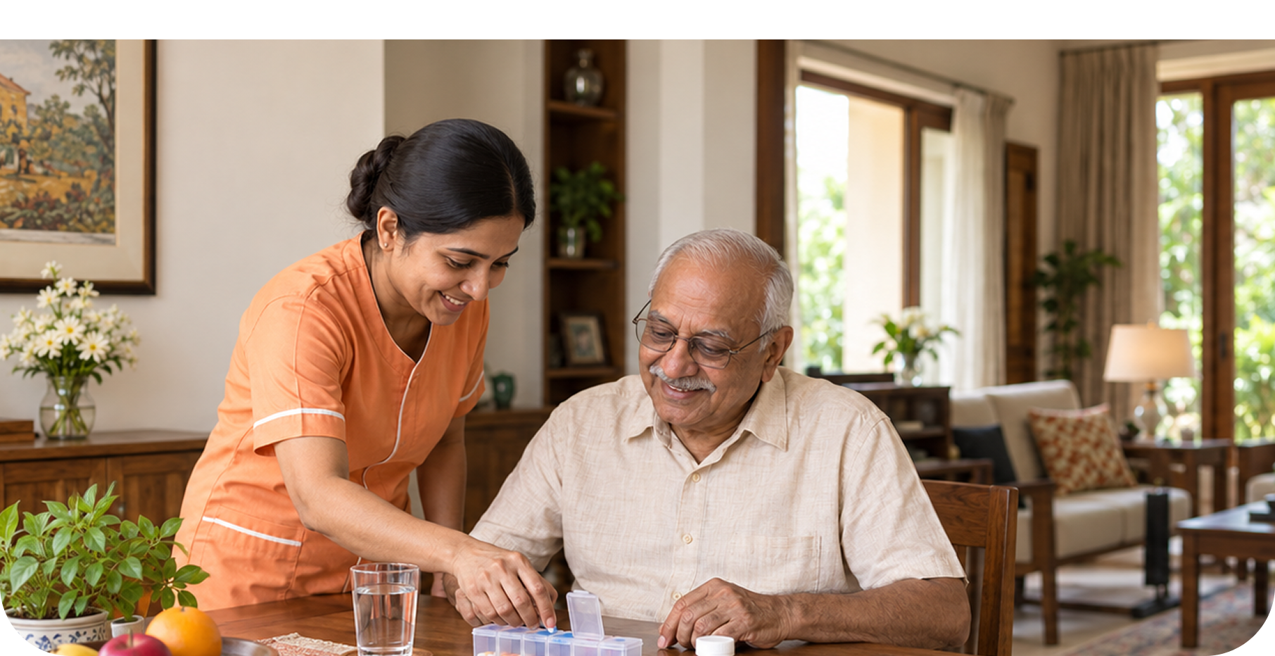 Caregiver with a senior at home