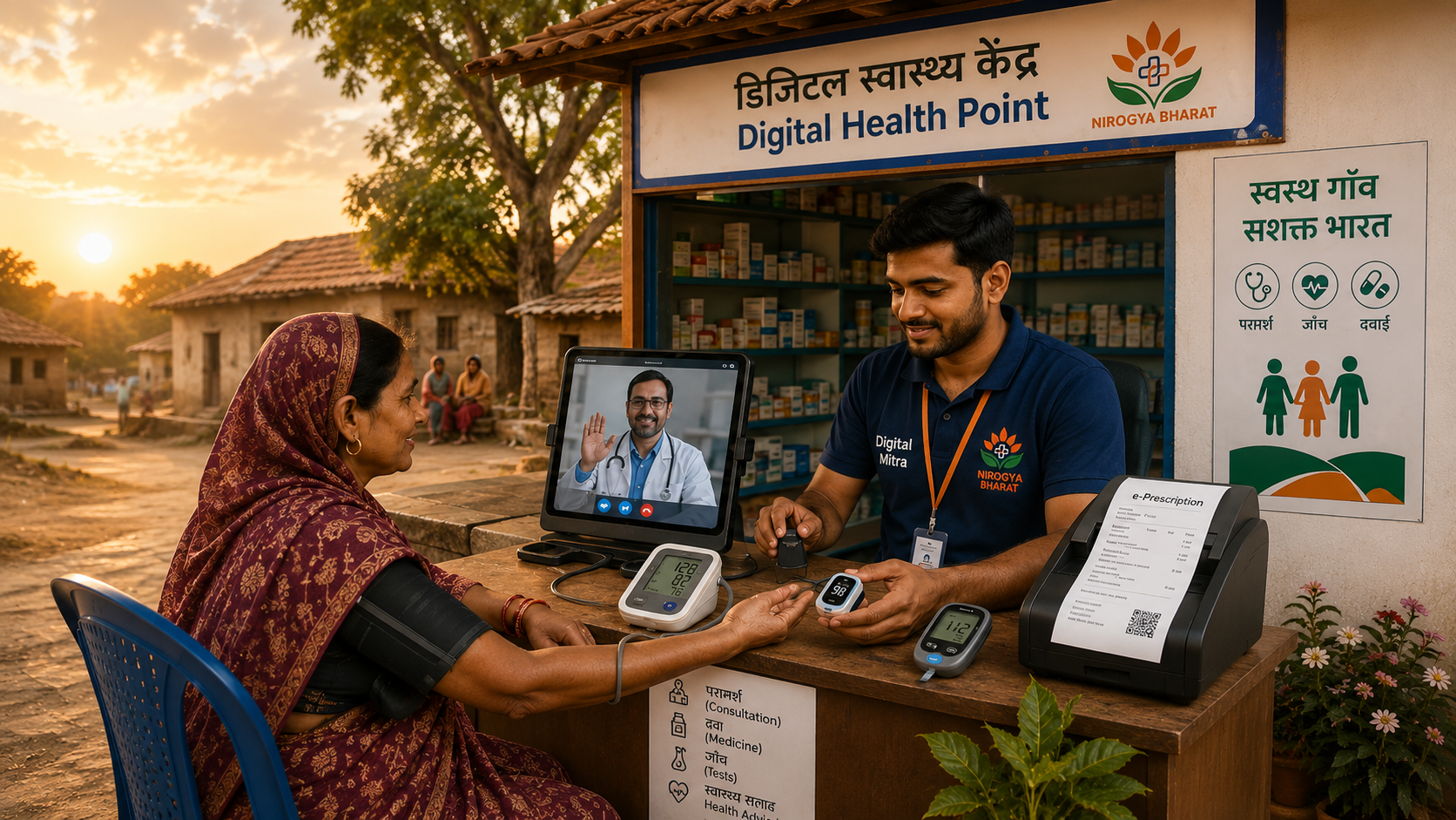 A Digital Mitra capturing vitals during a teleconsultation at a Digital Health Point