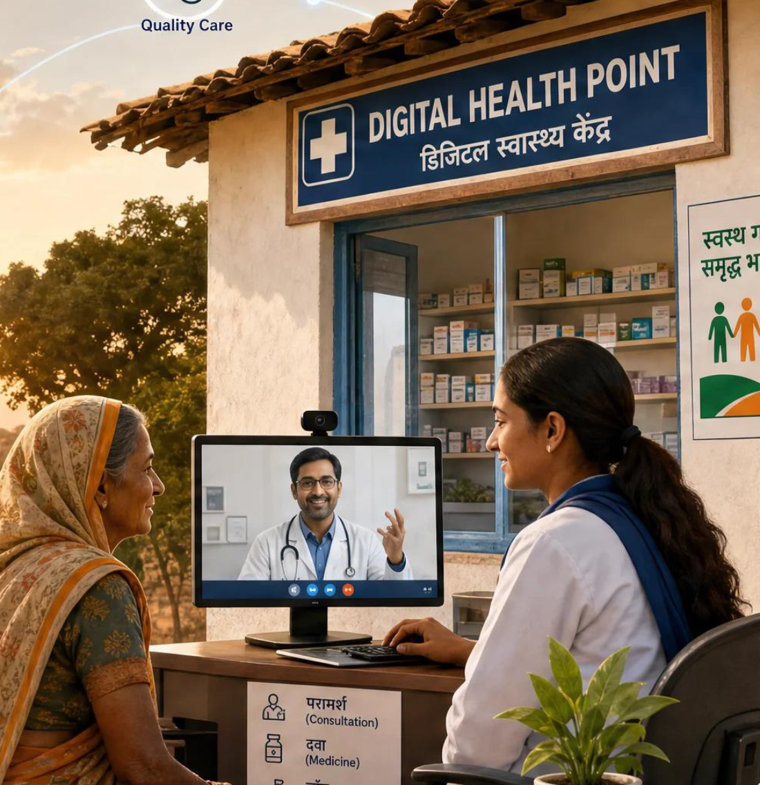 Rural India health worker checking blood pressure